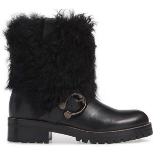 Coach Leighton Leather Shearling Bootie Black BNIB